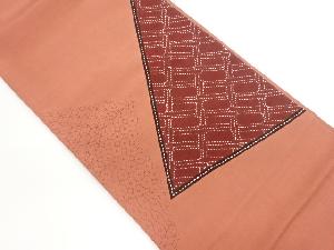 手織り紬刺し子切り嵌め風幾何学模様袋帯